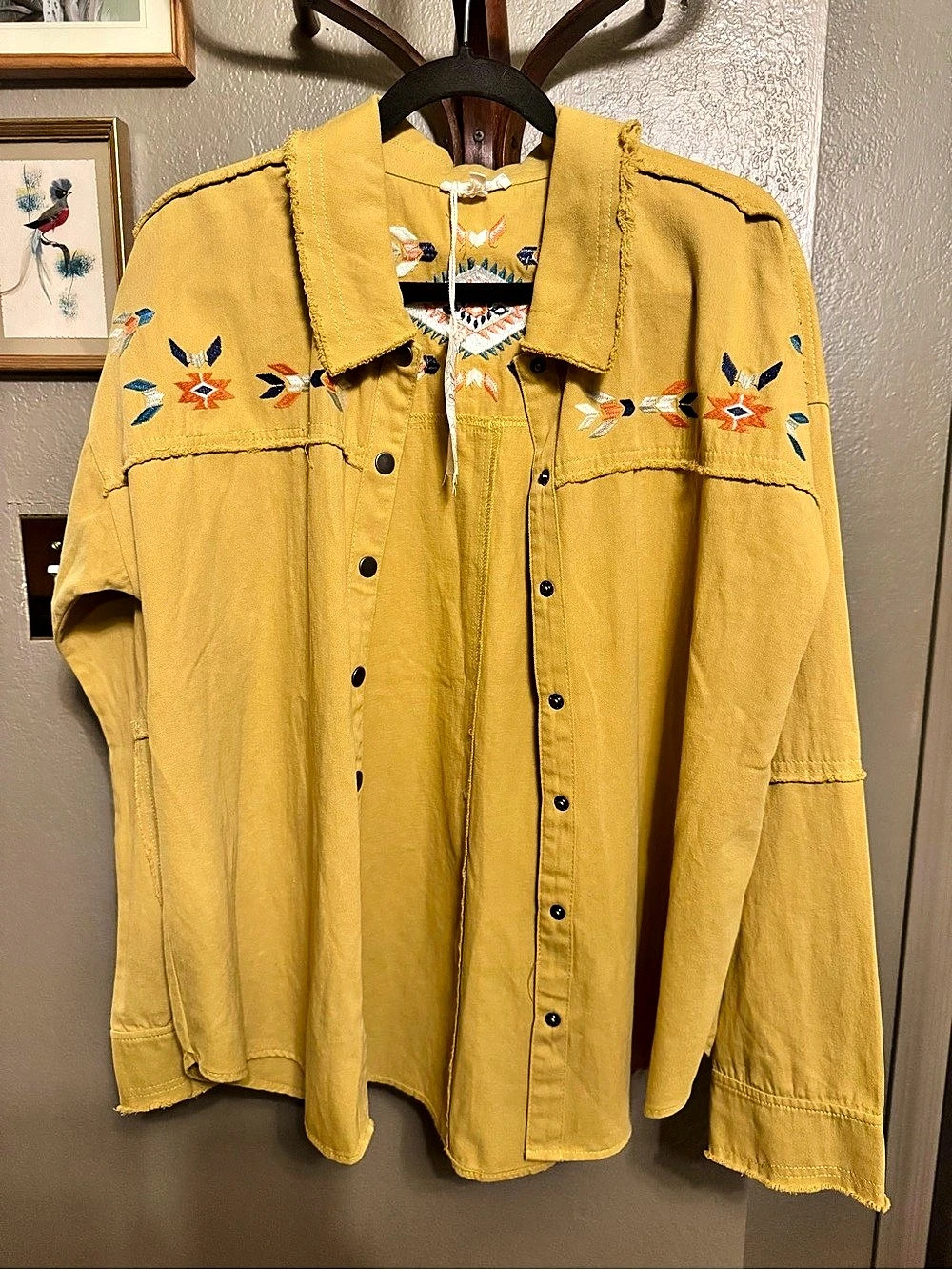 Mystree Embroidery Yoke Shirt Jacket Yellow